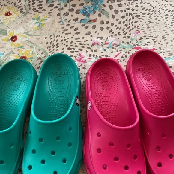 CROCS Women's Mules - Teal and Pink - Picture 4 of 5